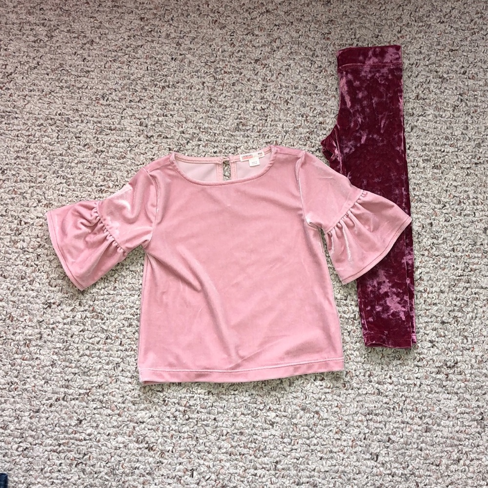 Crewcuts Girls Pink Matching Set Velvet Size 3T ✨